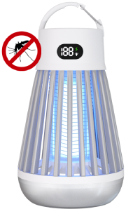 ZapShield zapper diagram showing mosquito-free zone and battery indicator
